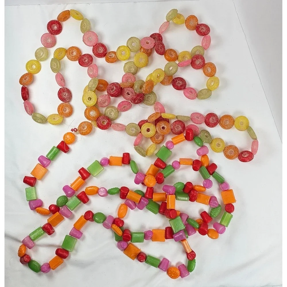 VTG Molded Faux Candy Garland Lot Plastic Bead Strands Kitsch Christmas Decor